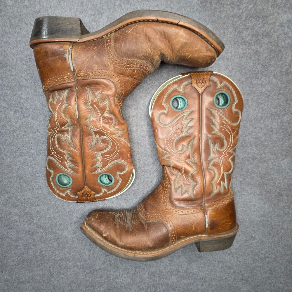 Ariat Brown Leather Western Cowboy Boots Square Toe Distressed 7B Womens